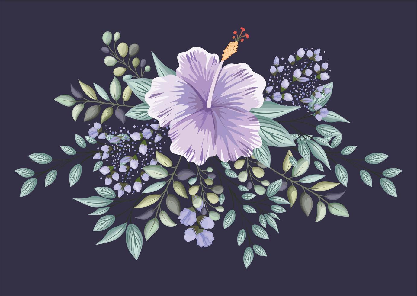 purple hawaiian flower with leaves painting vector design