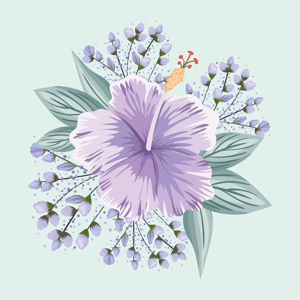 purple hawaiian flower with leaves painting vector design