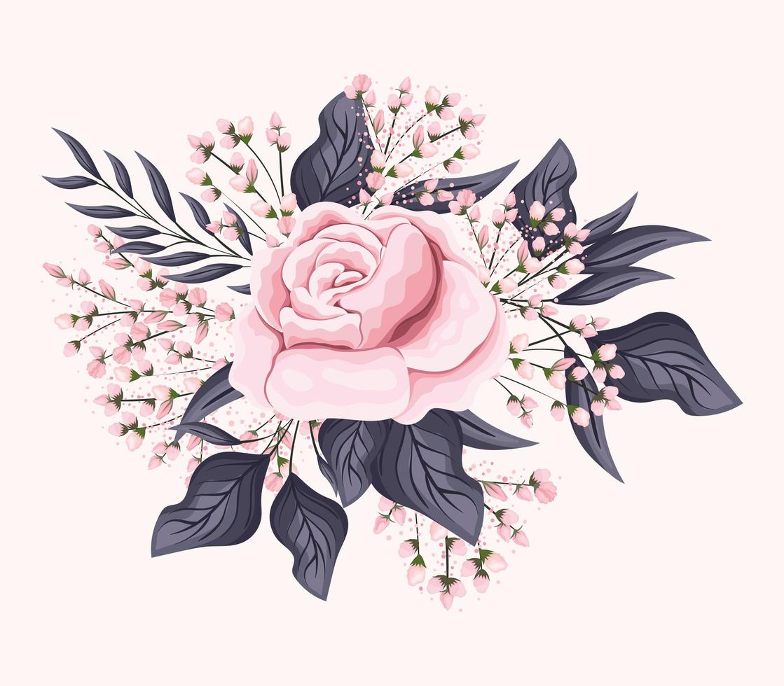 pink rose flower with leaves painting vector design