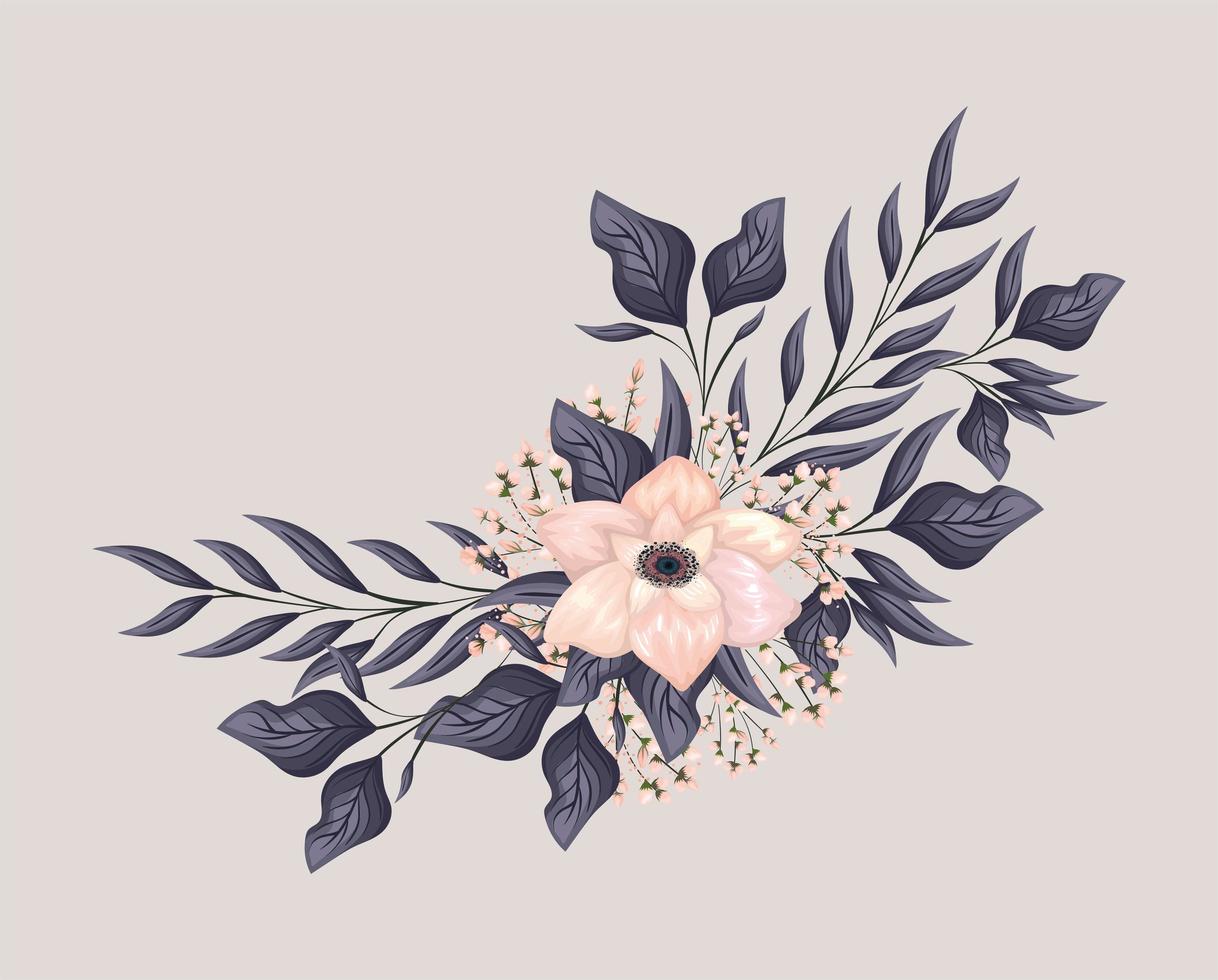 pink flower with leaves painting vector design