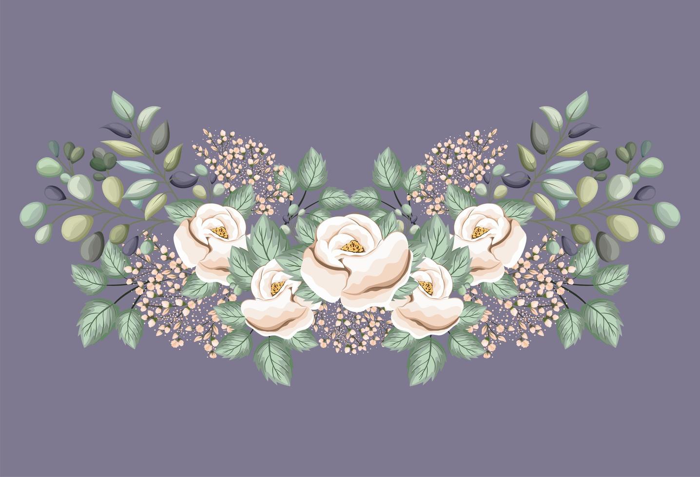 white rose flowers with leaves painting vector design