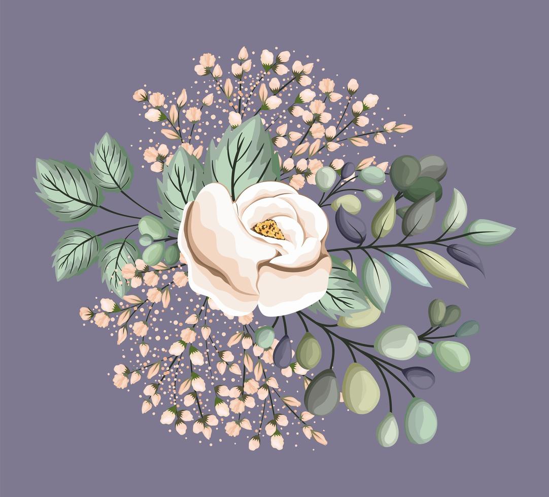 white rose flower with leaves painting vector design