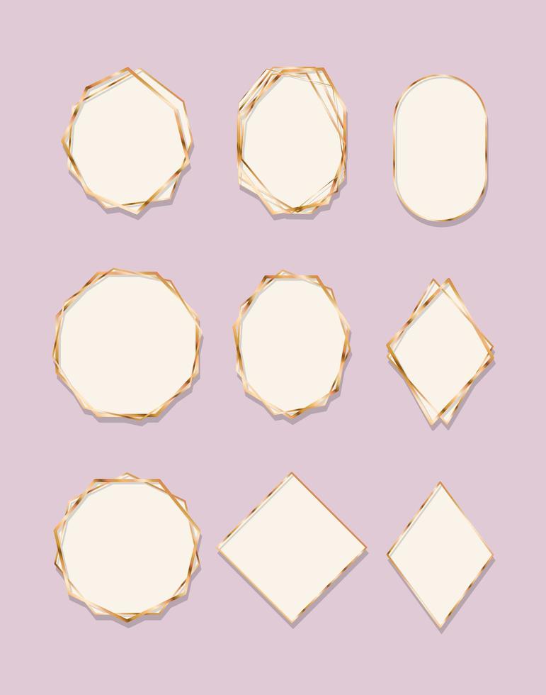 Gold art deco frame set vector design