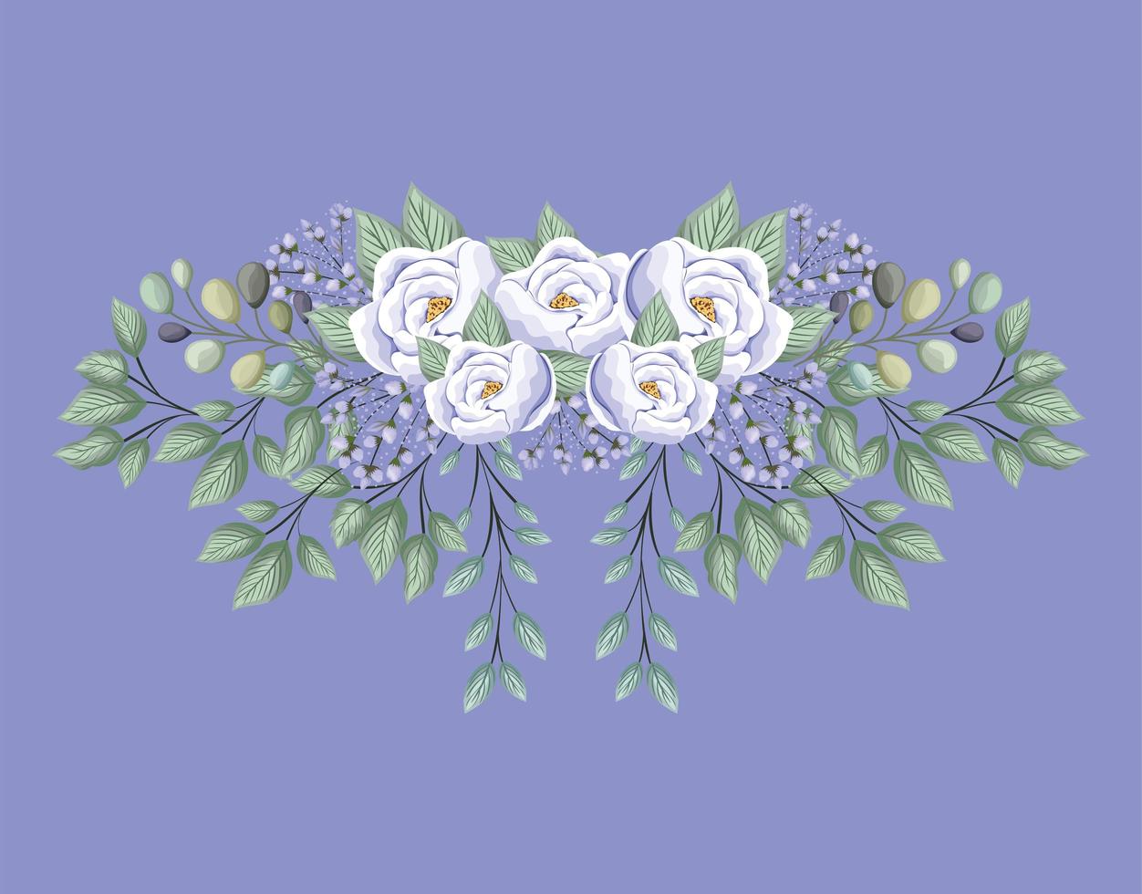 Purple rose flowers with leaves painting vector design