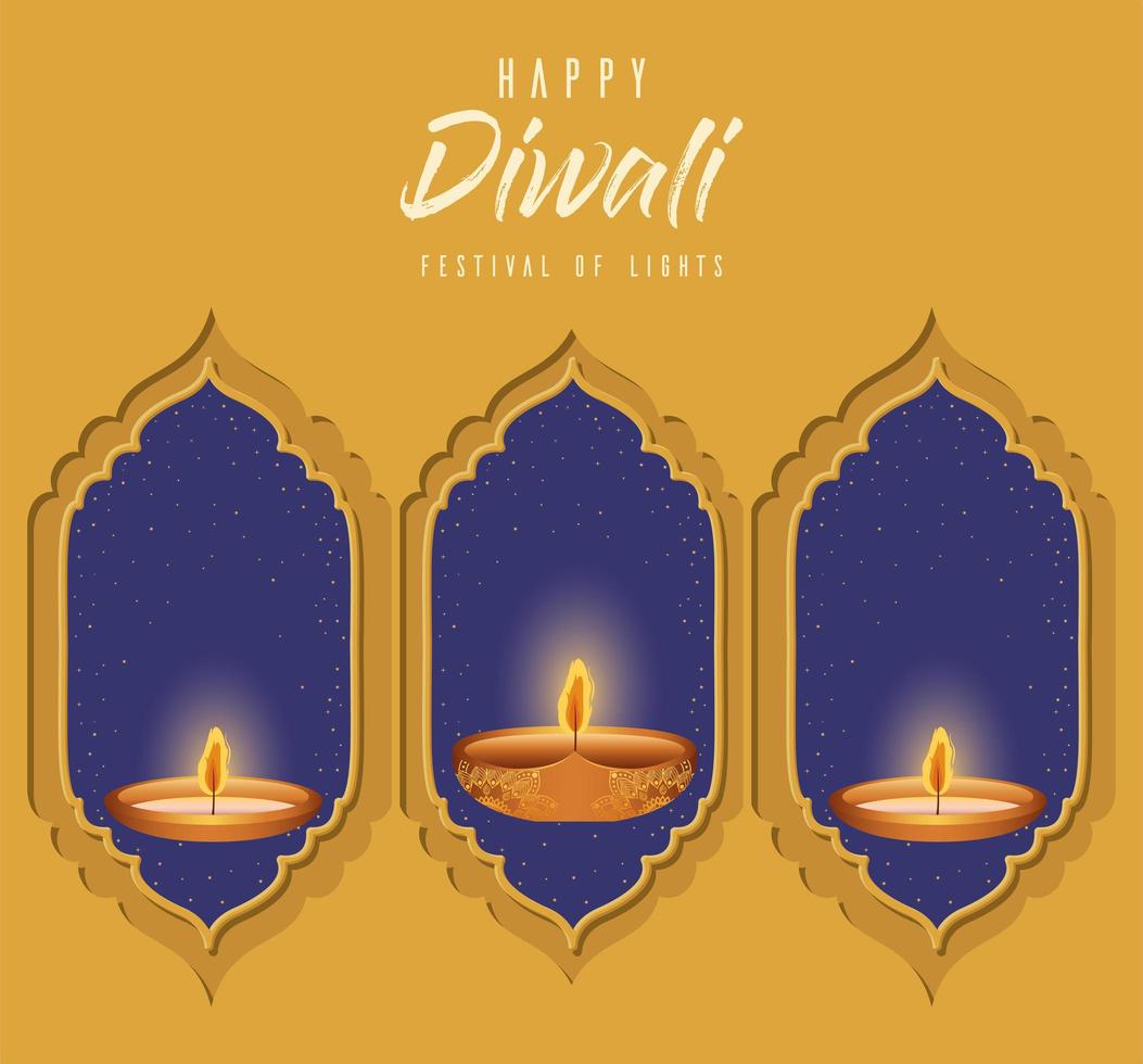 Happy diwali candles in windows vector design