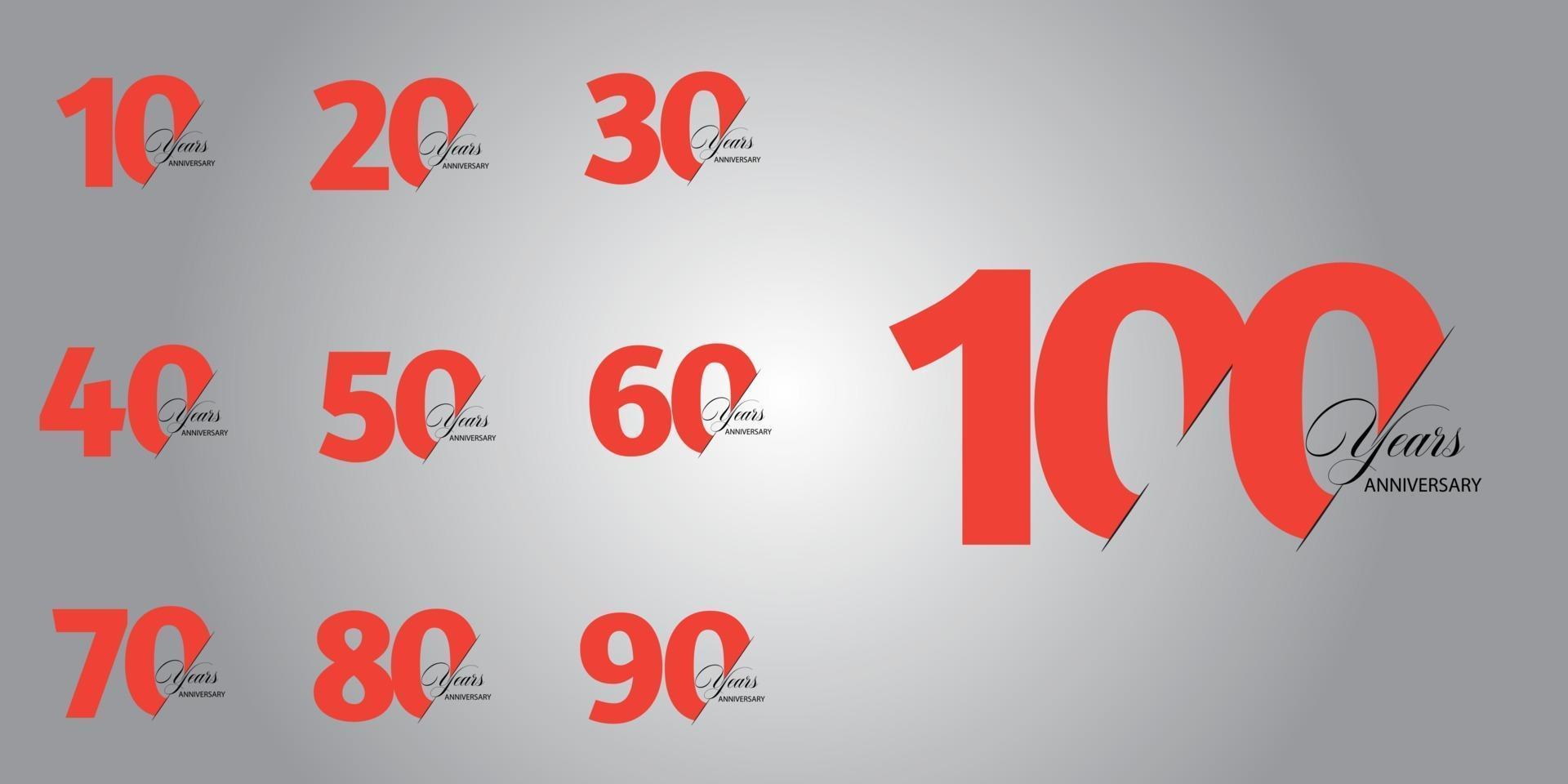 100 Year Anniversary Set 10 20 30 40 50 60 70 80 90 vector
