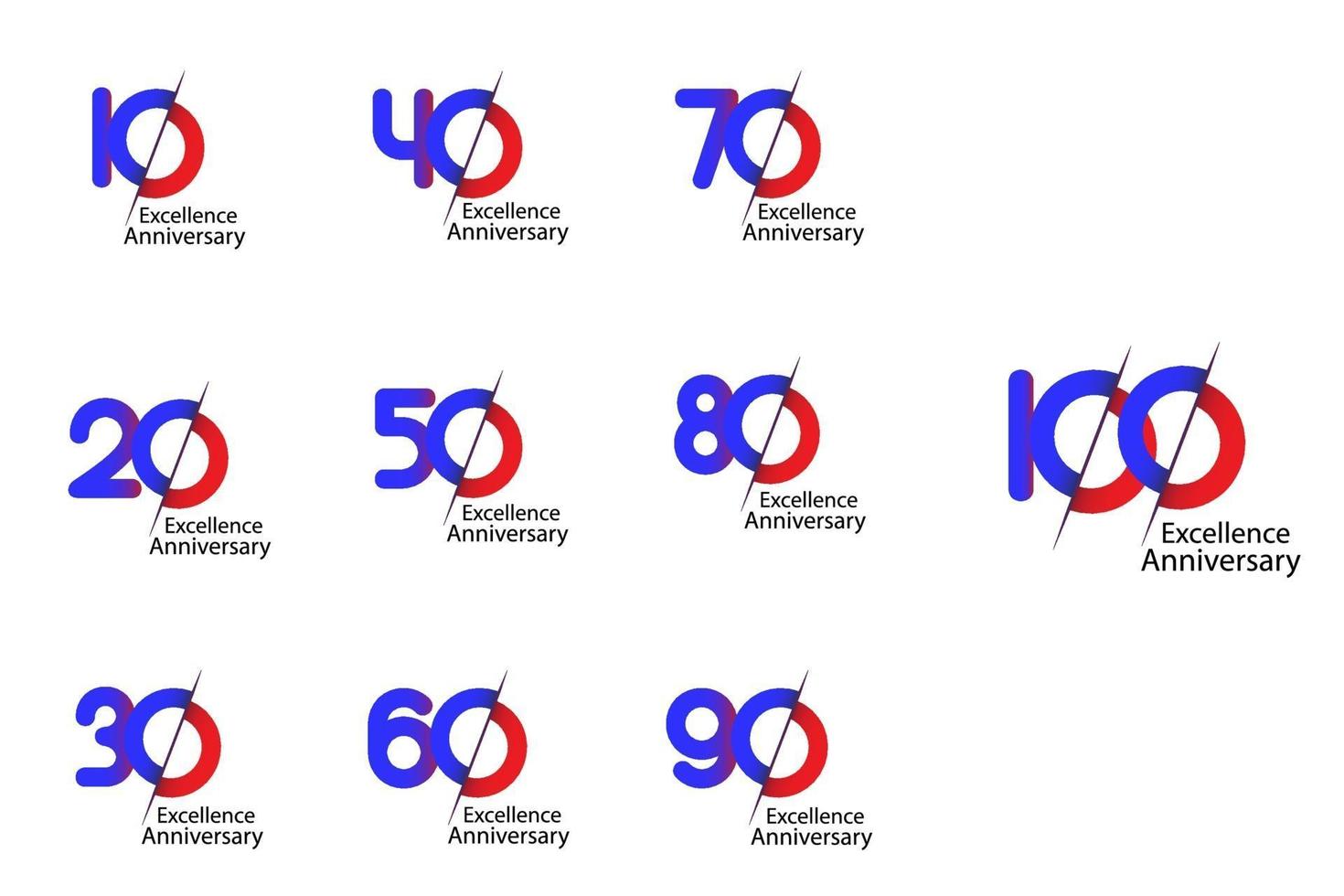 100 Year Anniversary Set 10 20 30 40 50 60 70 80 90 vector