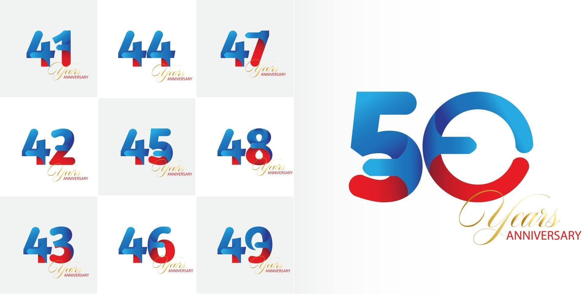 conjunto de números de aniversario de 41, 42, 43, 44, 45, 46, 47, 48, 49, 50 años vector