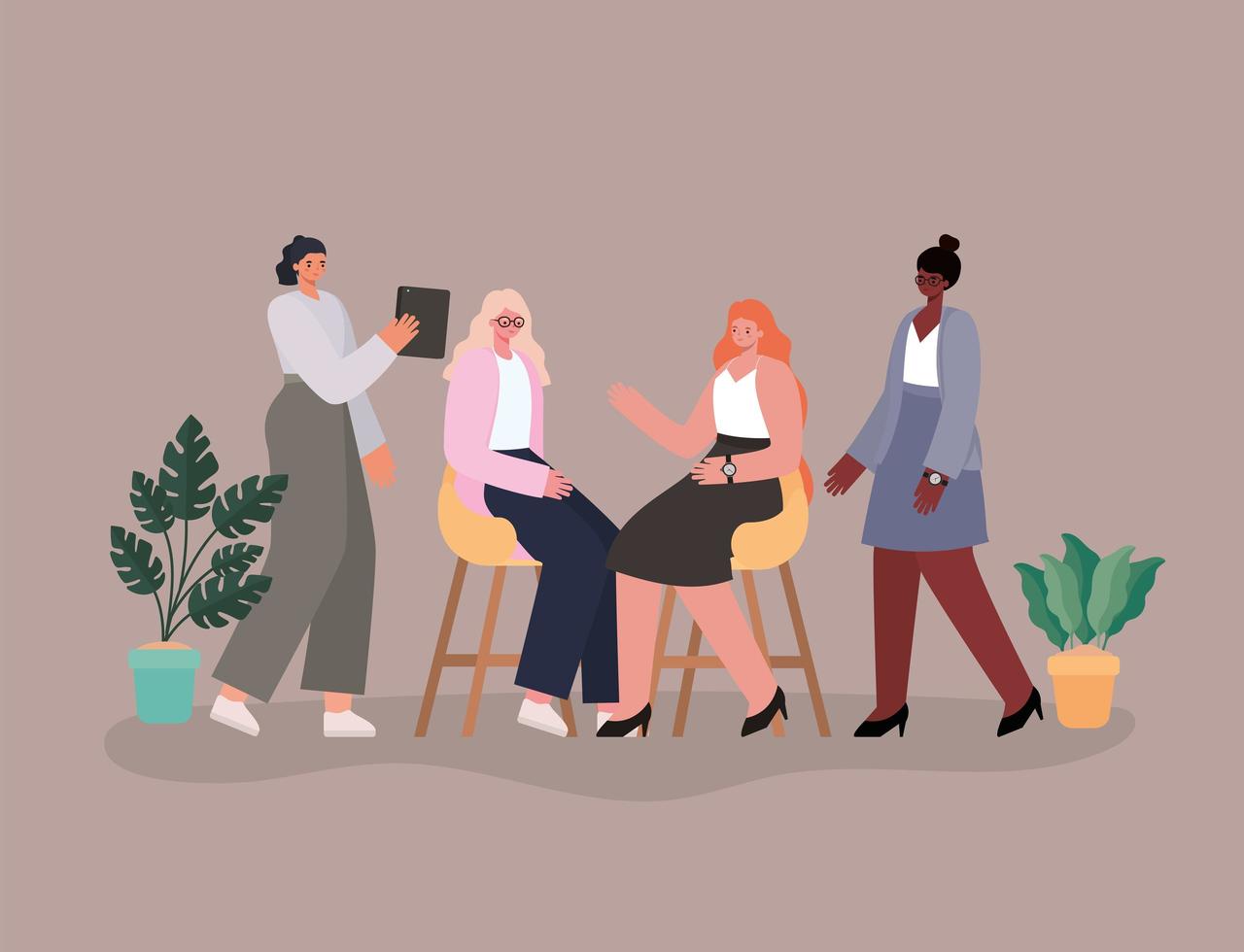 Interracial businesswomen together vector