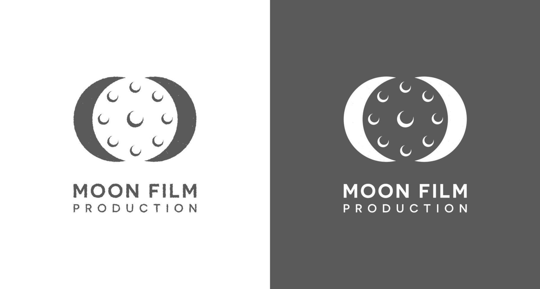 Creative moon film logo, rolling film icon in moon silhouette logo vector template