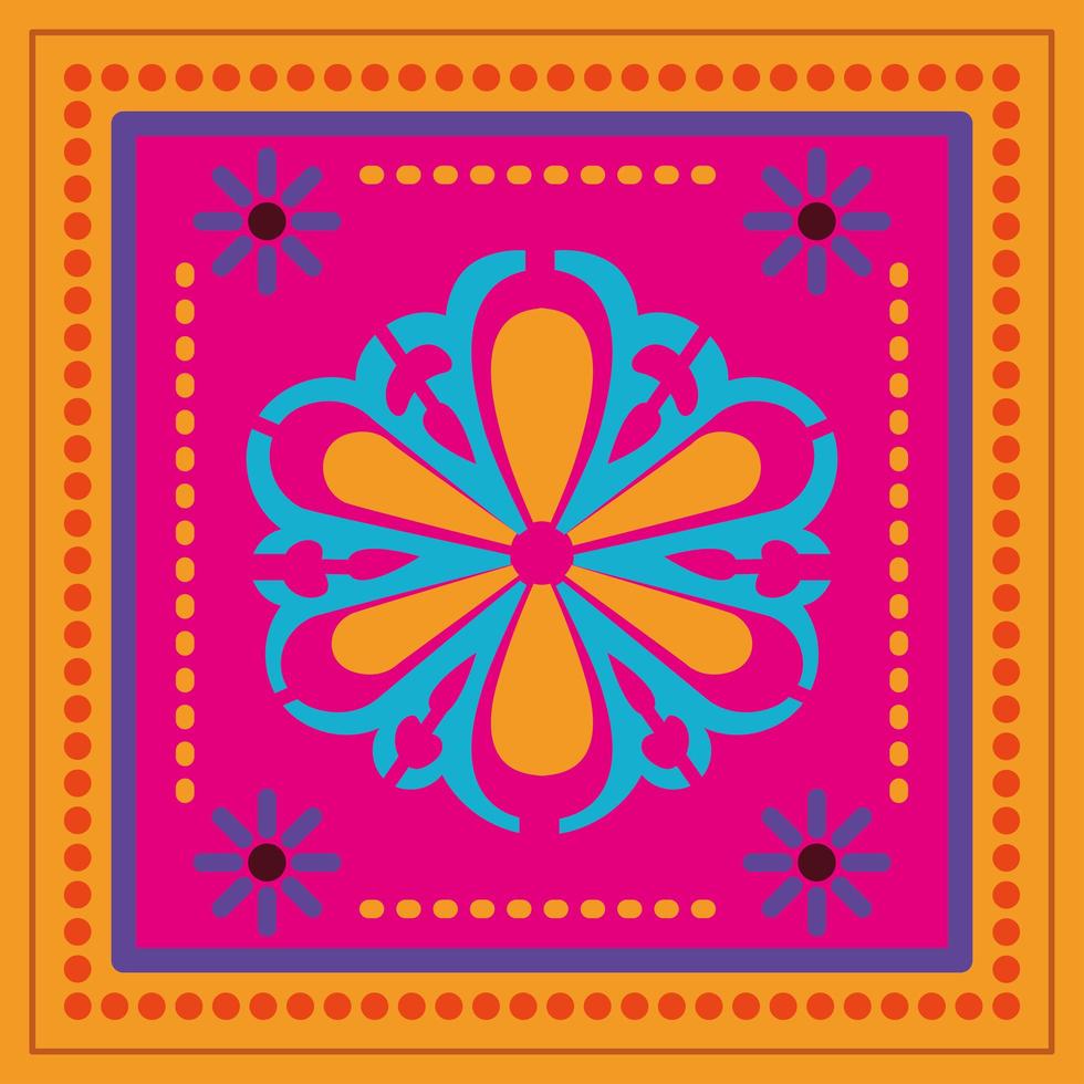 mexican flower in a colorful frame vector