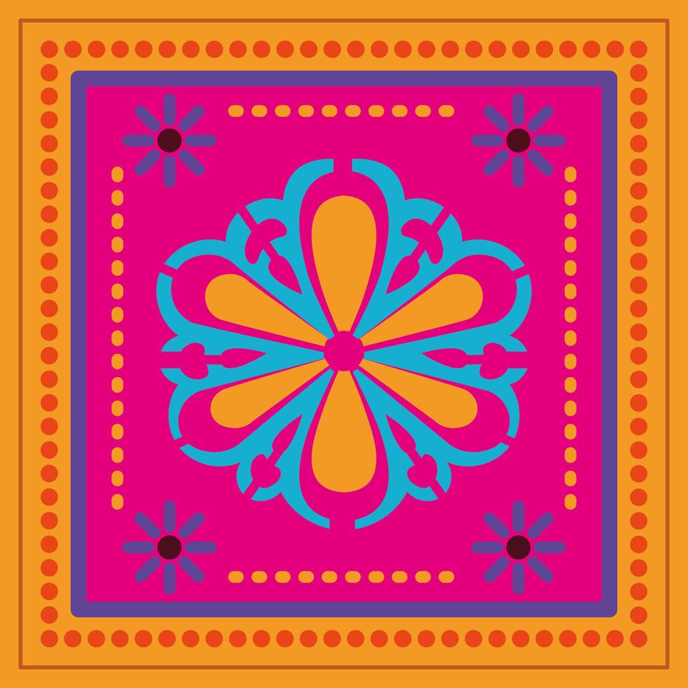 flor mexicana en un marco colorido vector