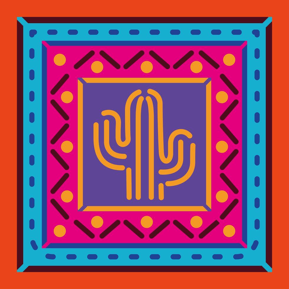 mexican cactus in a colorful frame vector
