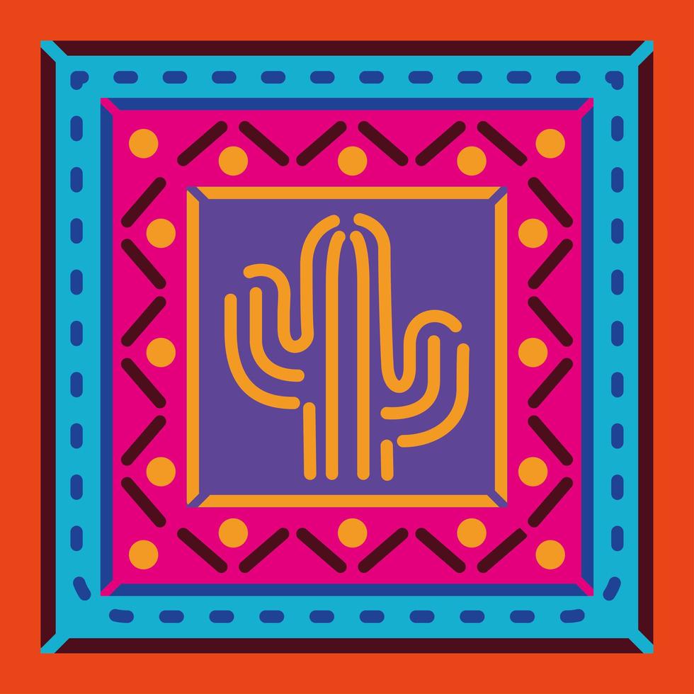 cactus mexicano en un marco colorido vector