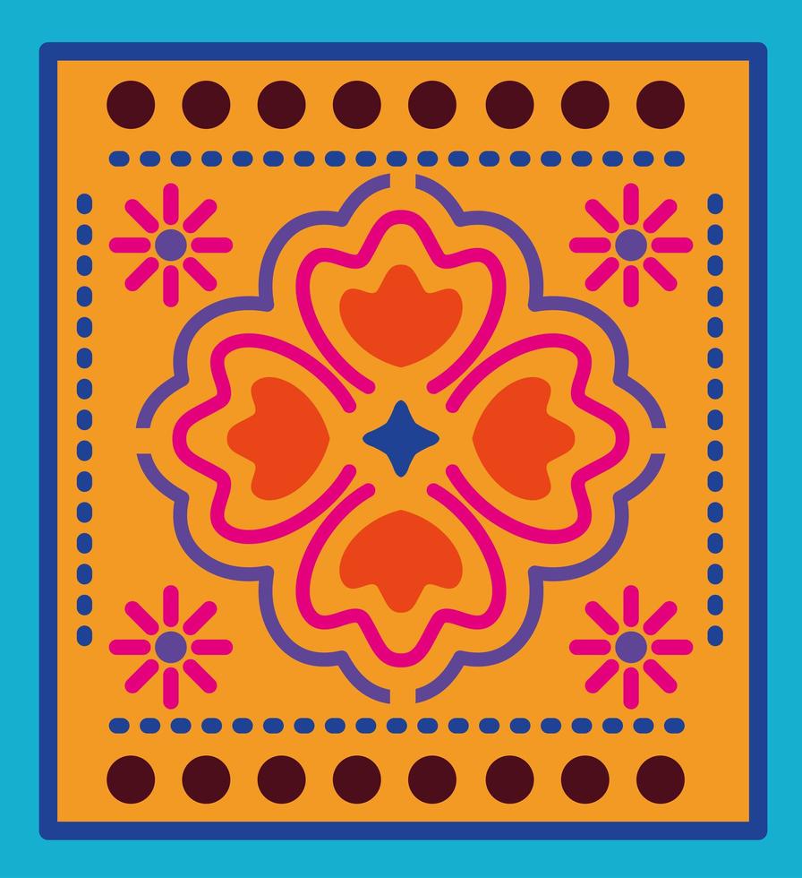 flor mexicana en un marco colorido vector