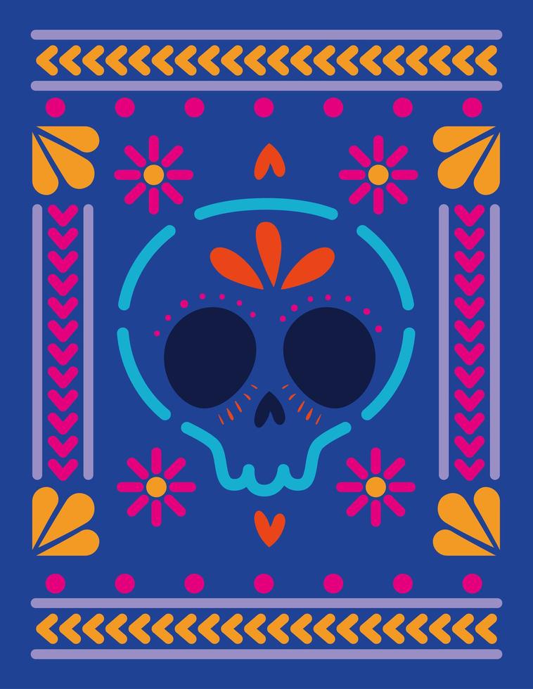 mexican skull in a colorful frame vector