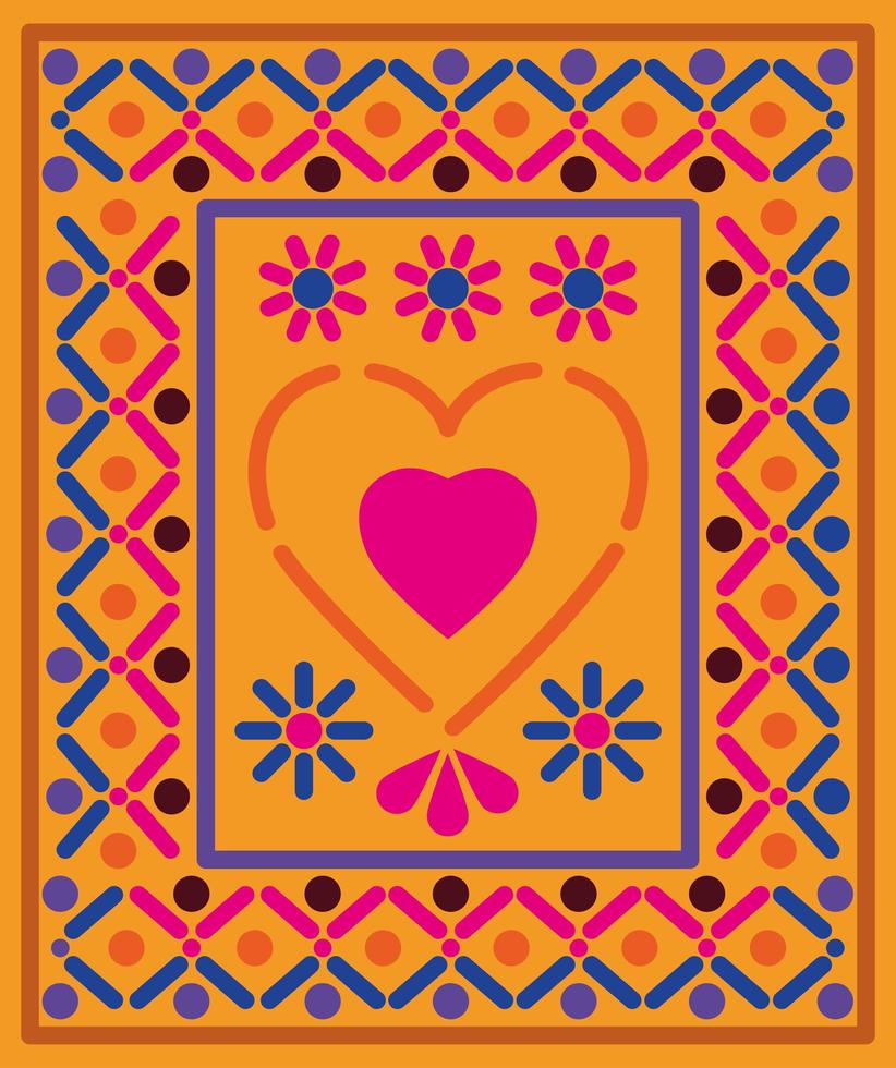 mexican heart in a colorful frame vector