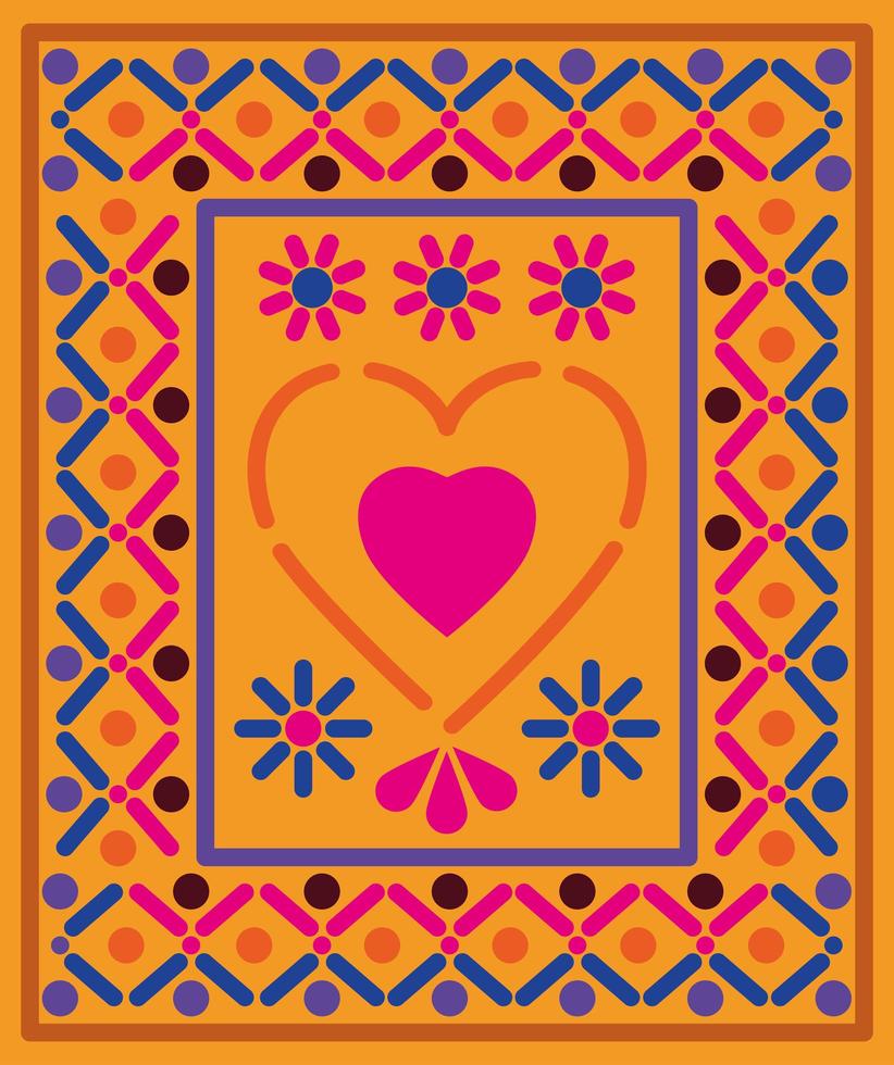 corazón mexicano en un marco colorido vector