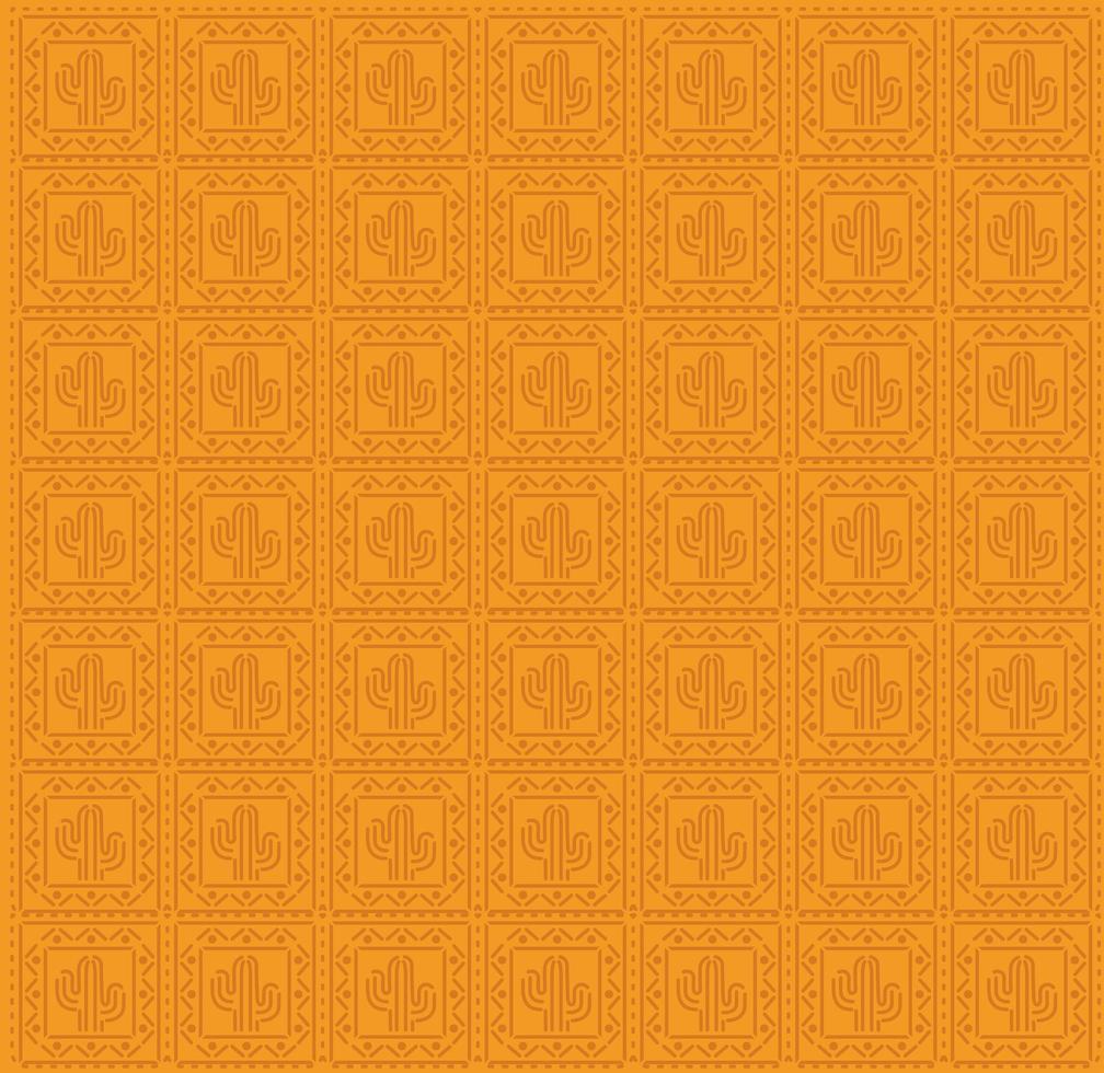 Patrón de cactus mexicano en un diseño de vector de fondo naranja
