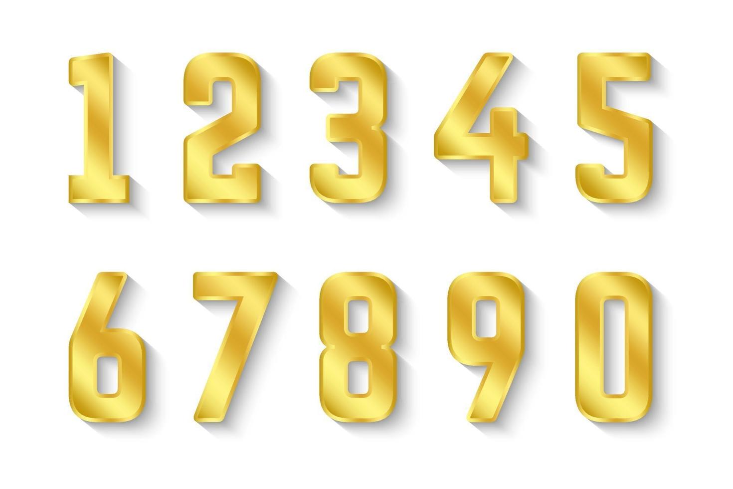 Gold Numbers Collection 0 to 9 vector