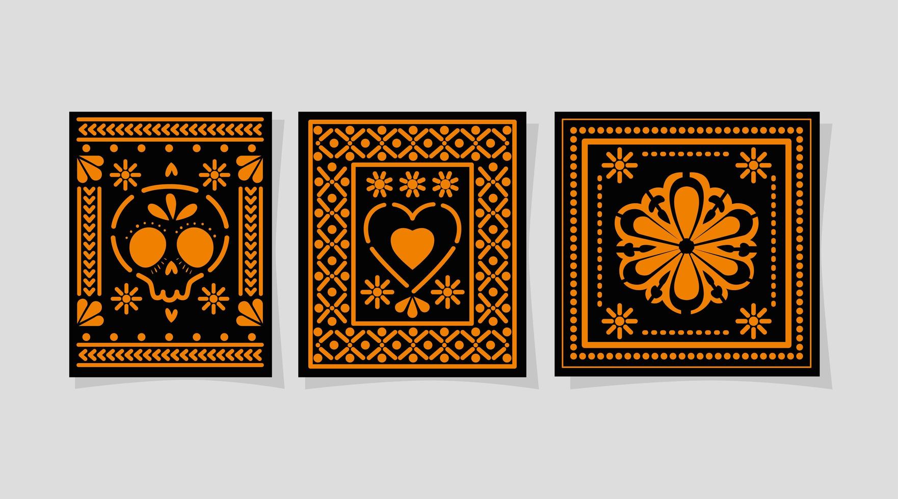 Mexican skull heart and flower in frames vector design