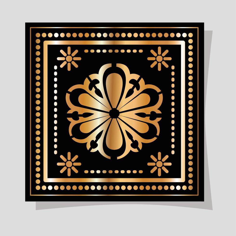 Flor mexicana de oro y negro en diseño vectorial de marco vector