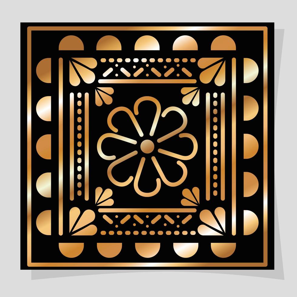 Flor mexicana de oro y negro en diseño vectorial de marco vector