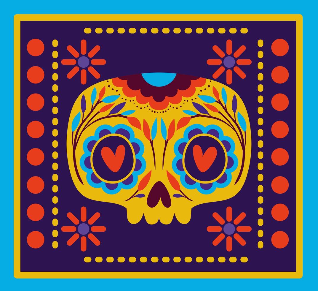 calavera mexicana con marco colorido vector