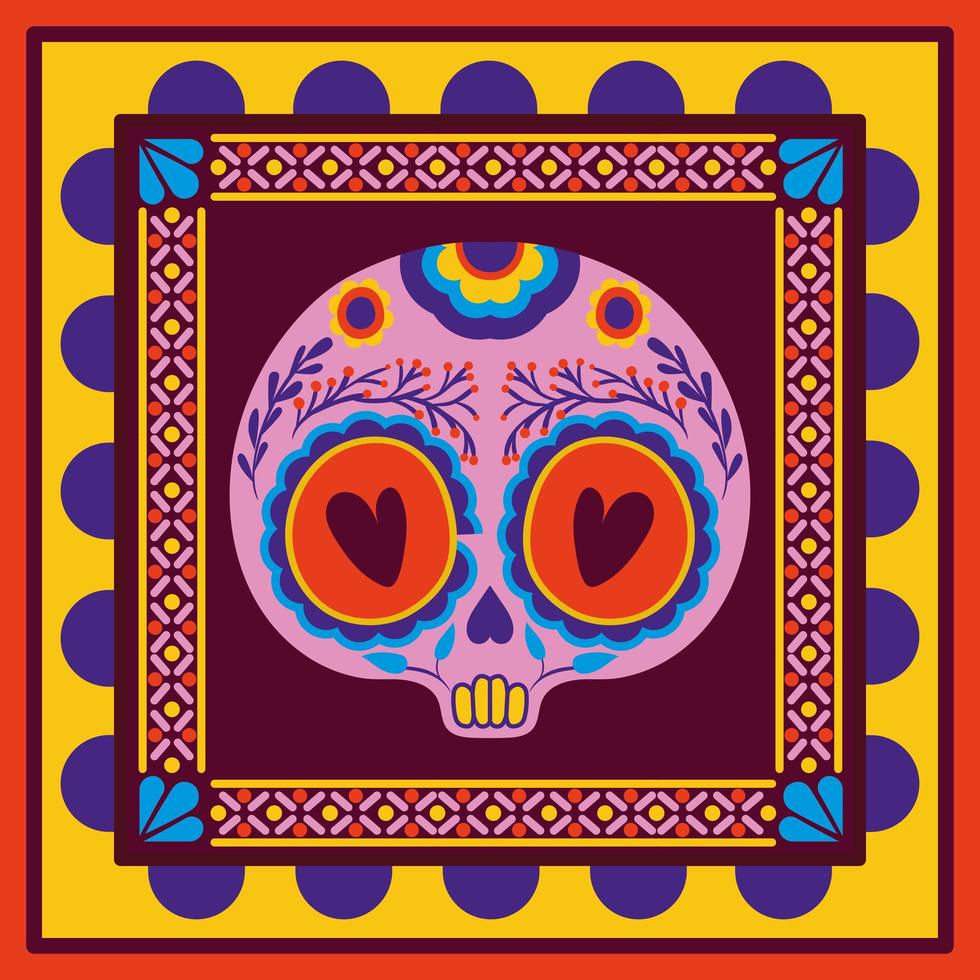 calavera mexicana con marco colorido vector