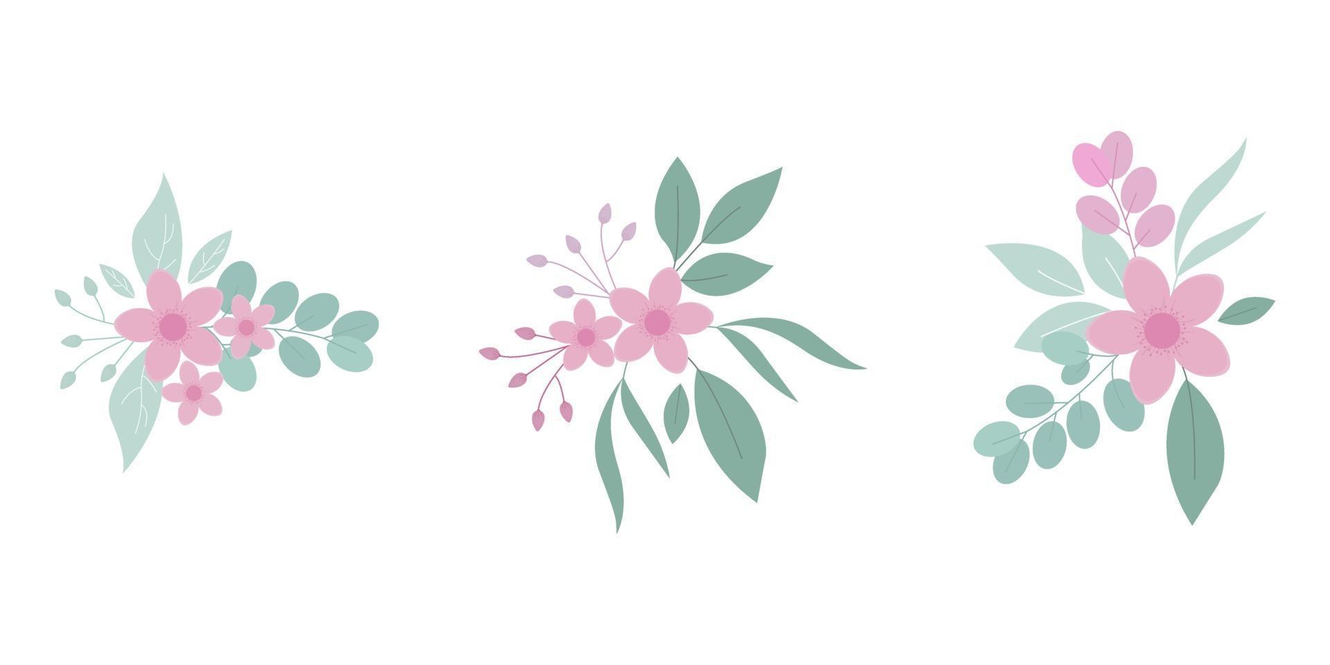 Set of flat bouquet flowers vector