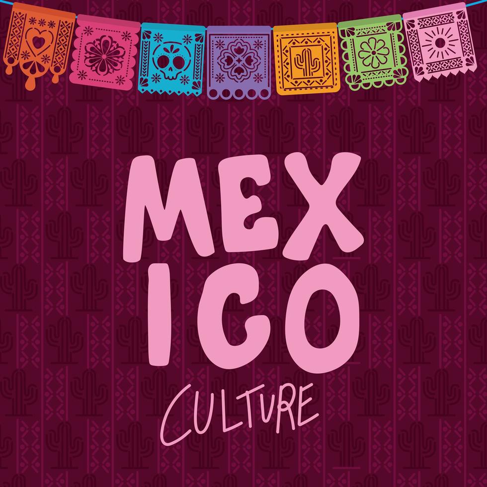 cultura de méxico con colorido diseño de vector de banderín