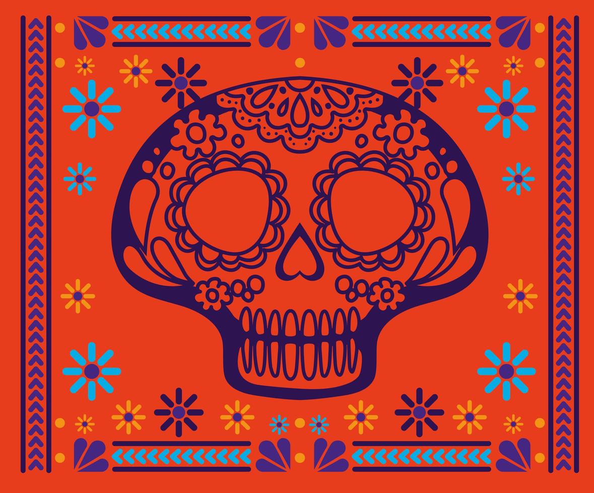 Mexican skull with colorful frame vector