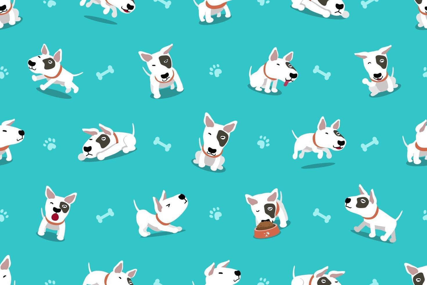 Vector cartoon character bull terrier dog seamless pattern