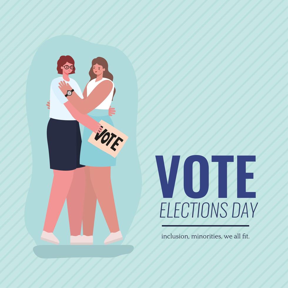 Women hugging with vote banner vector design