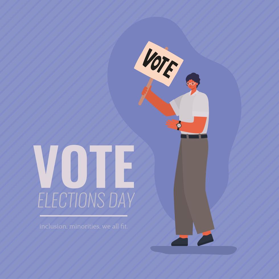 Man with vote banner on purple background vector design