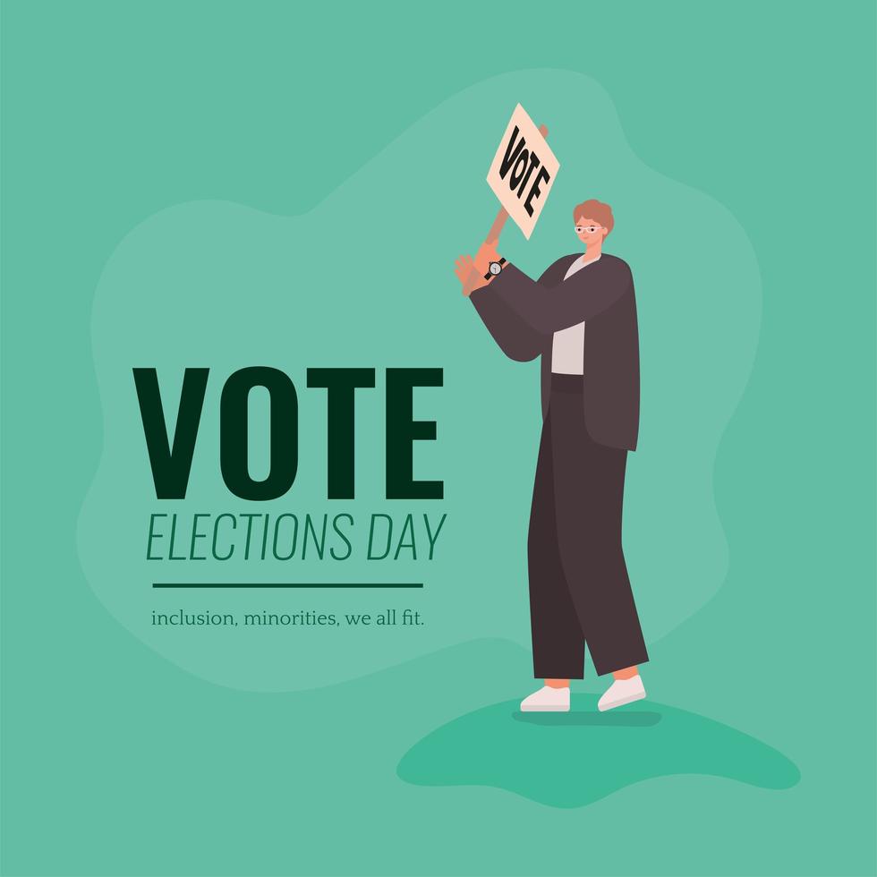 Man with vote banner on green background vector design