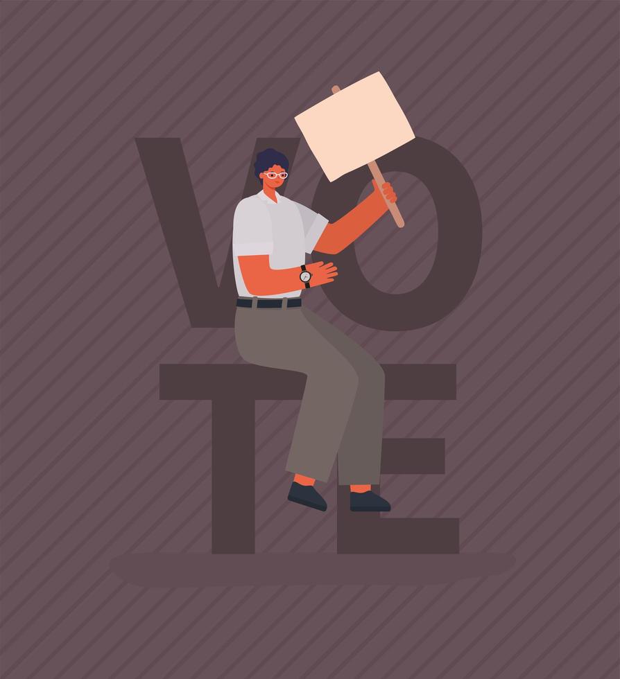 Man with banner board for elections day vector