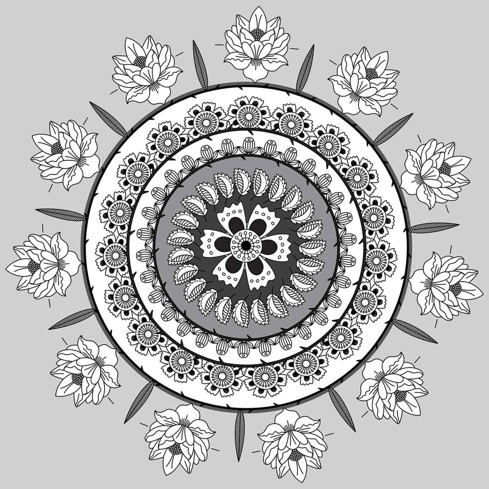 patrón floral circular en forma de mandala, adorno decorativo en estilo oriental, fondo de diseño de mandala ornamental con flores y enredaderas vector gratuito