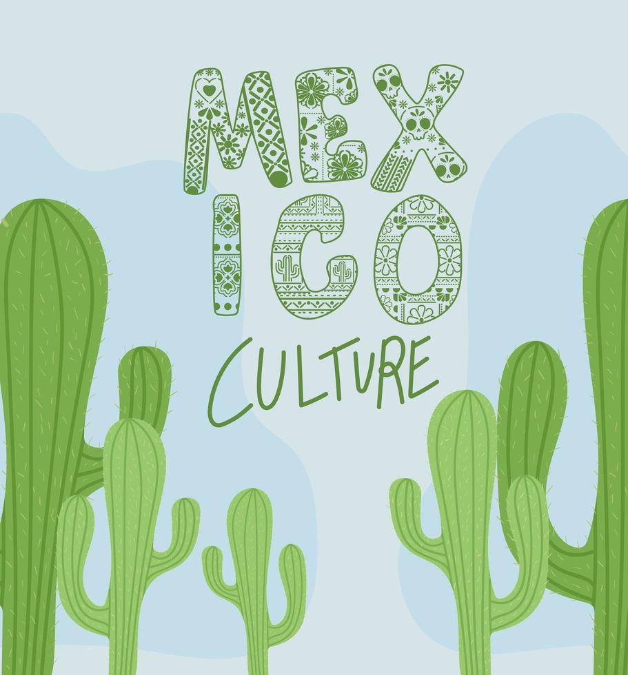 Letras de la cultura de México con diseño vectorial de cactus vector