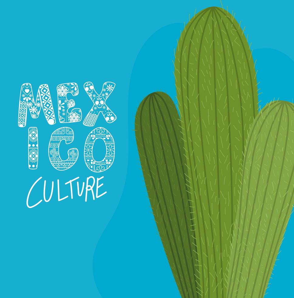 Mexico culture lettering with cactus vector design