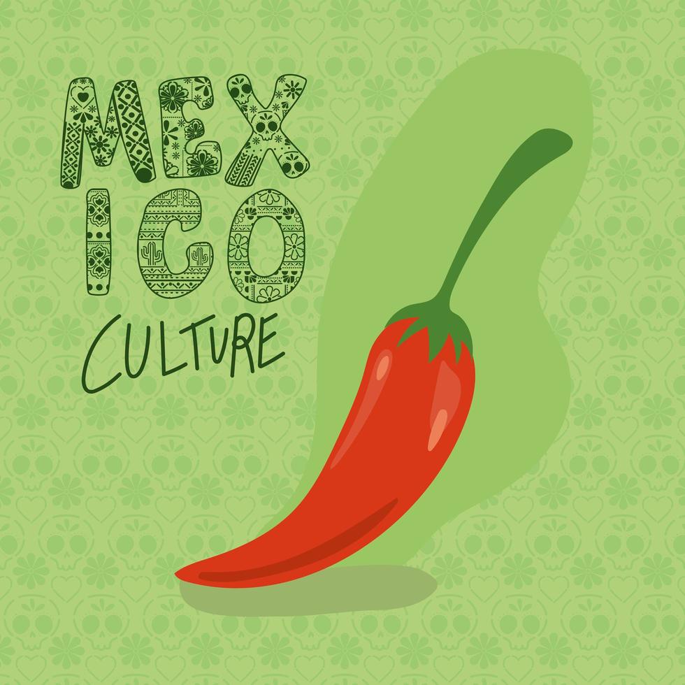 Letras de la cultura de México con diseño vectorial de chile vector