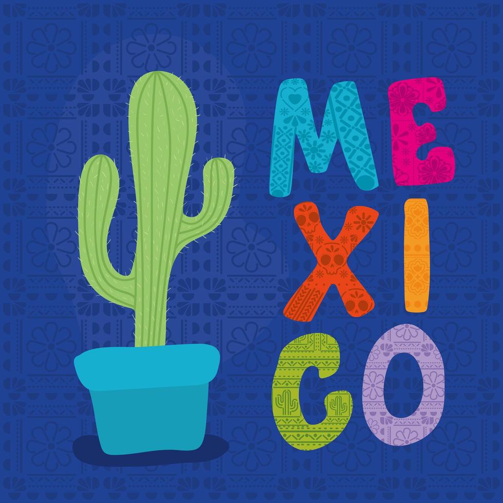 cactus y mexico letras diseño vectorial vector