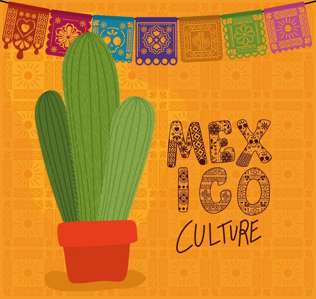 Mexico culture lettering with cactus vector design