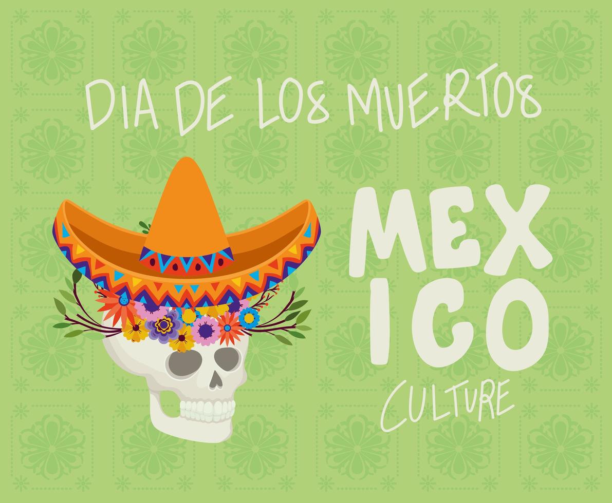 skull with flowers for Dia de los muertos celebration vector