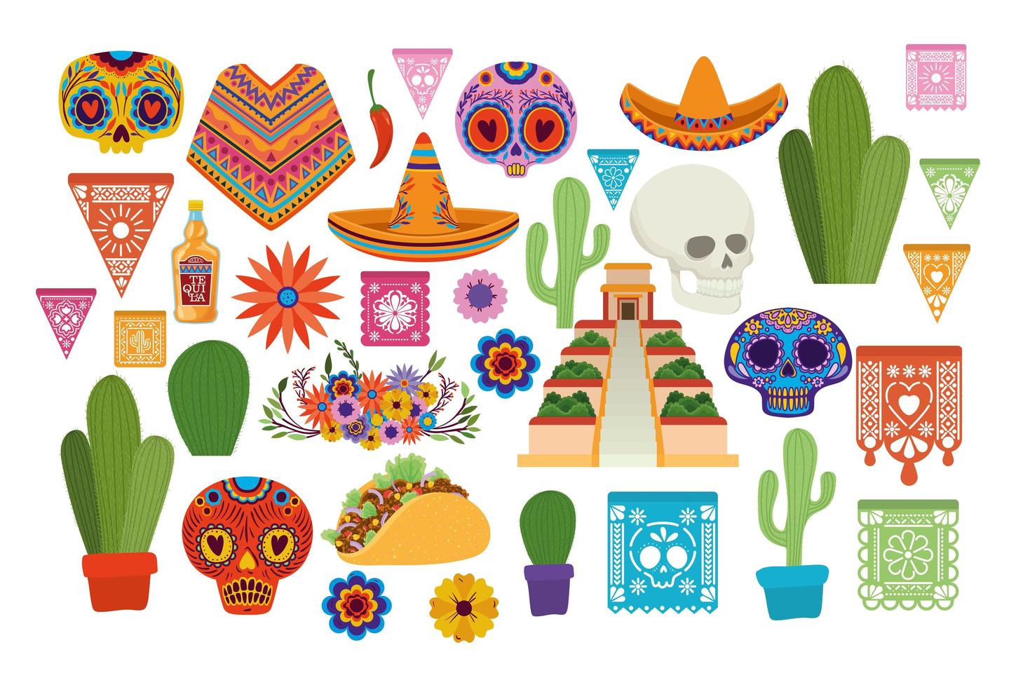 conjunto de iconos mexicanos vector