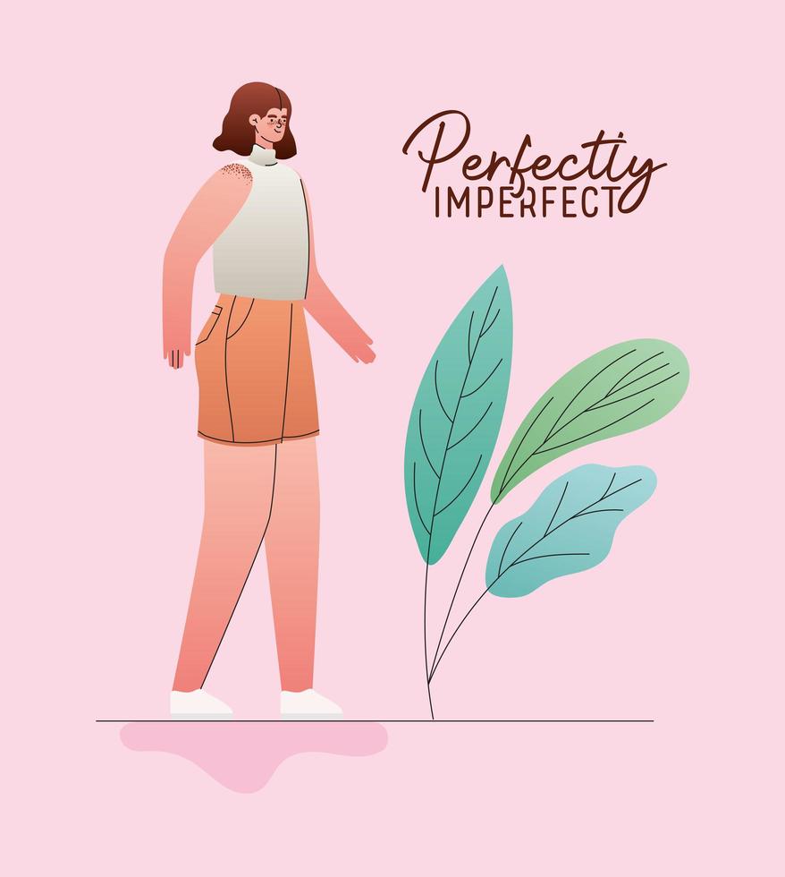 Mujer perfectamente imperfecta con hojas de diseño vectorial vector