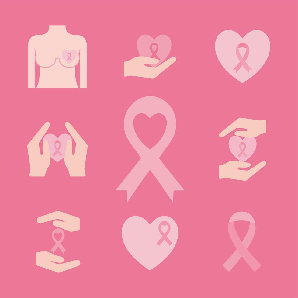 conjunto de iconos de conciencia de cáncer de mama vector