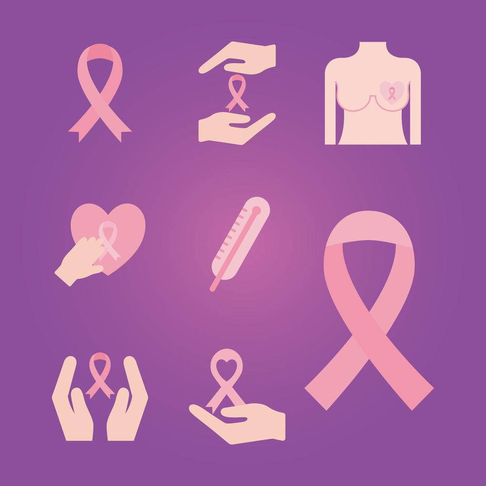 conjunto de iconos de conciencia de cáncer de mama vector