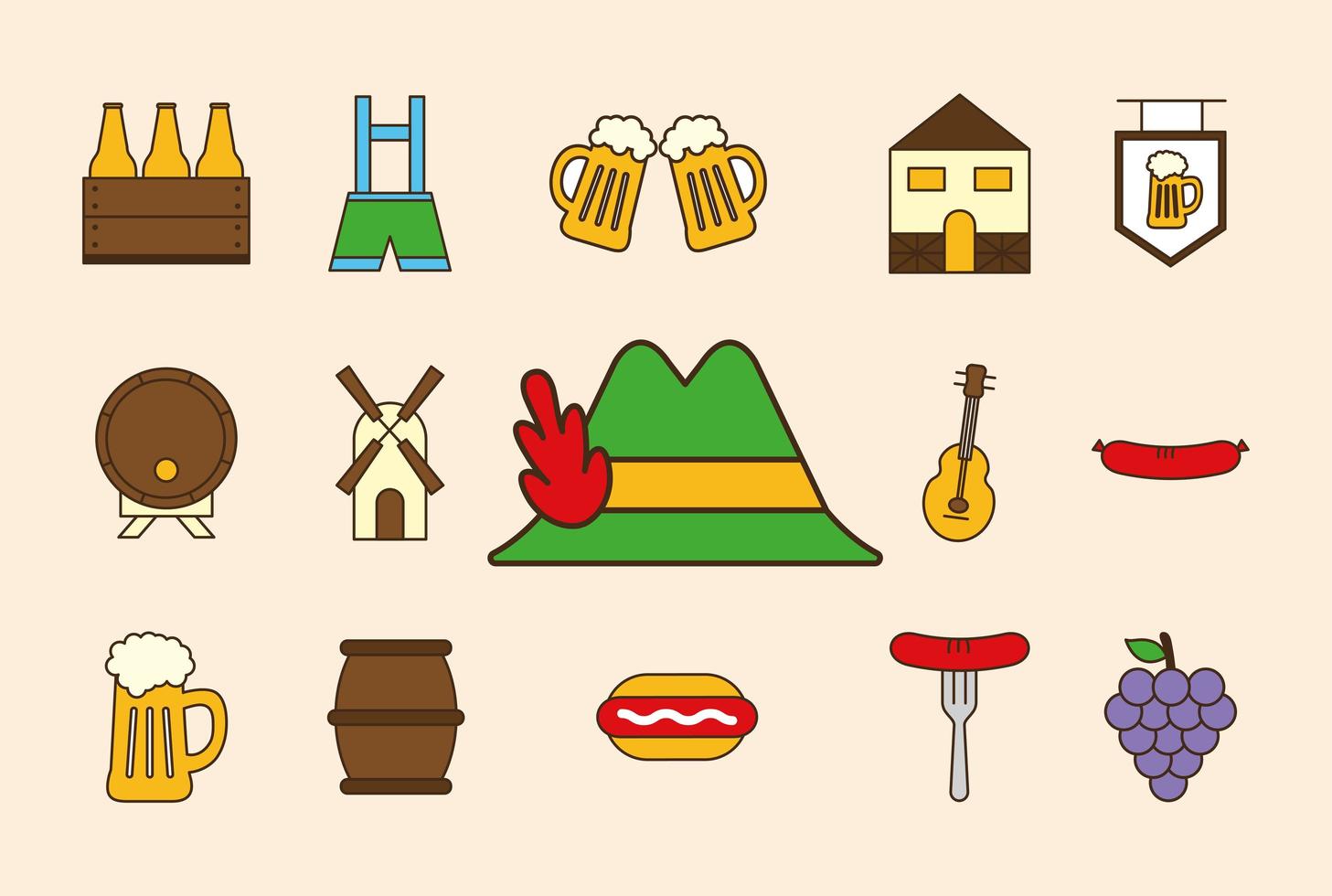 Oktoberfest line and fill style icon set vector