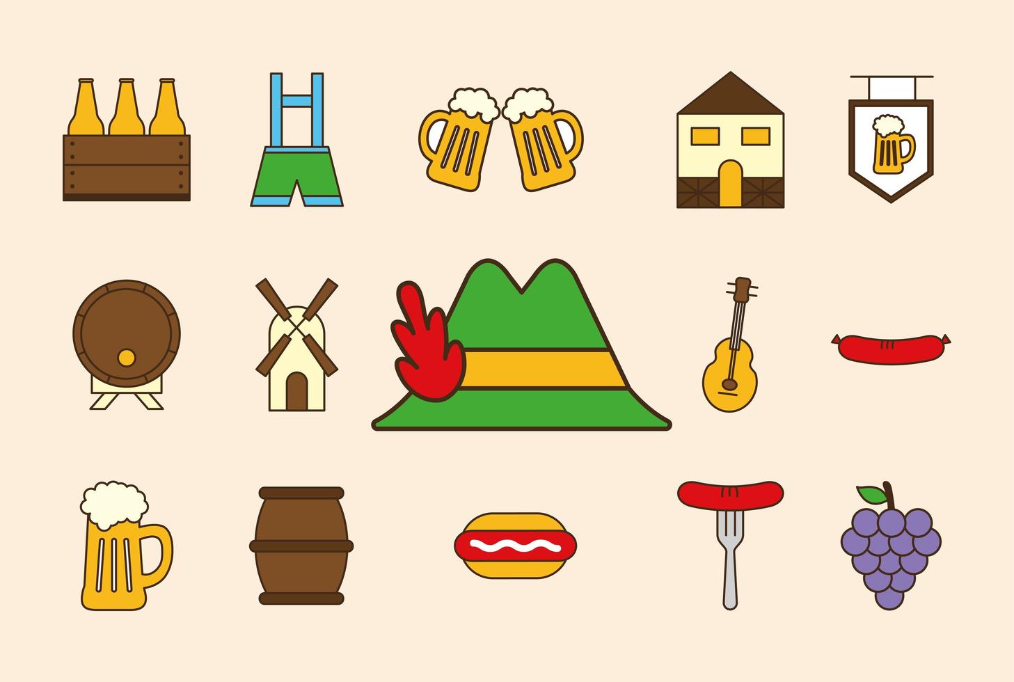 oktoberfest línea y conjunto de iconos de estilo de relleno vector